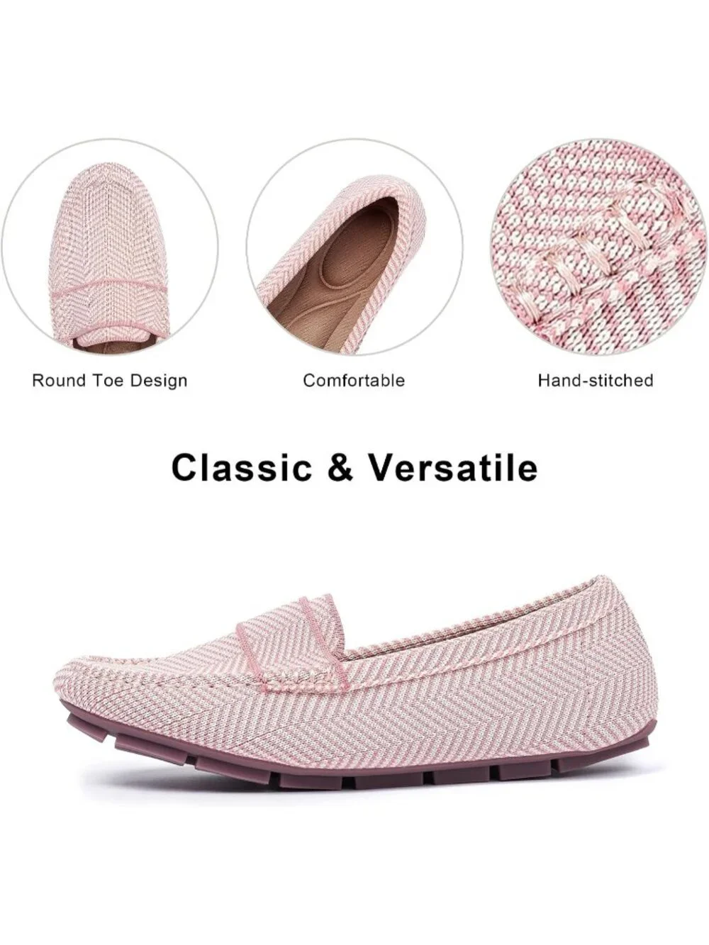 🆕Women's Pink Stripe Mesh fabric Loafer Shoes Comfortable Casual Flat Shoes
